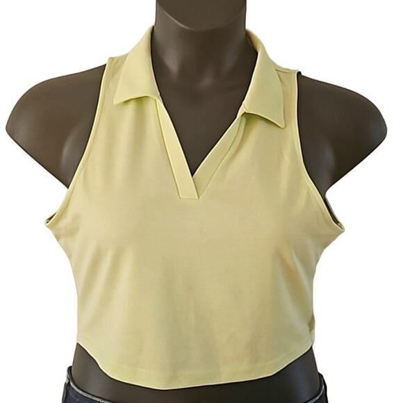 NWOT Abound Women’s Pastel Neon Green Polo Collar Short Sleeve Crop Top Large - Picture 6 of 6